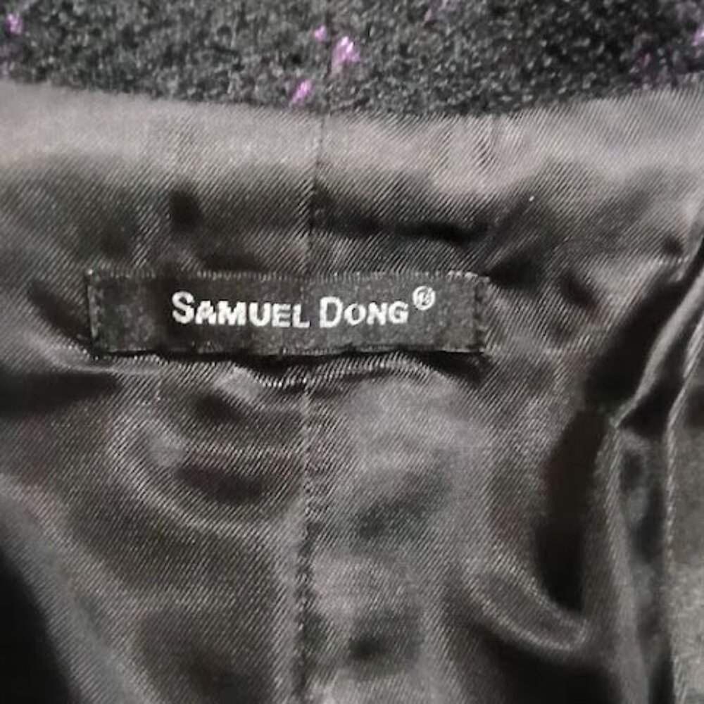 Samuel Dong Womens Purple & Black Plaid Puff Sleeve Coat Size S - Picture 6 of 16